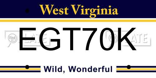 EGT70K West Virginia License Plate
