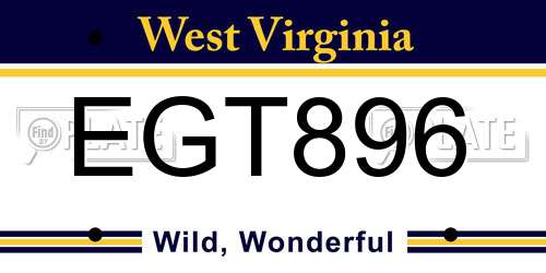 EGT896 West Virginia License Plate