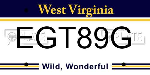 EGT89G West Virginia License Plate
