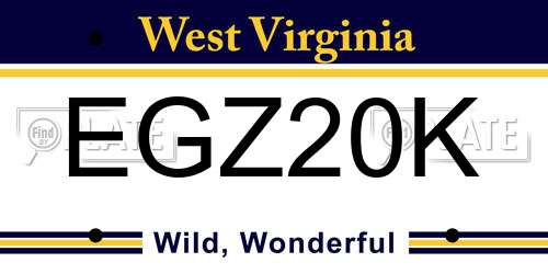 EGZ20K West Virginia License Plate