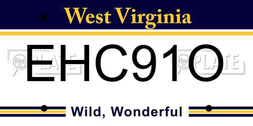 EHC91O West Virginia License Plate