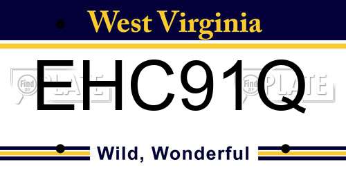 EHC91Q West Virginia License Plate
