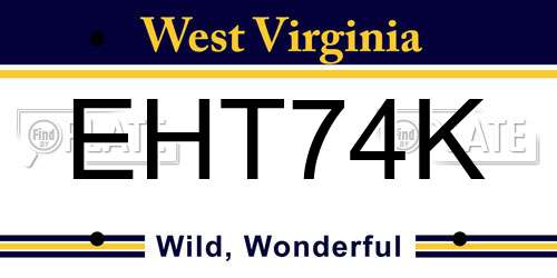 EHT74K West Virginia License Plate