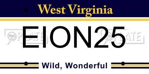 EION25 West Virginia License Plate