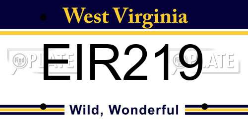 EIR219 West Virginia License Plate
