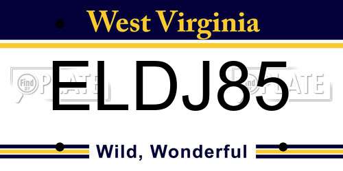ELDJ85 West Virginia License Plate