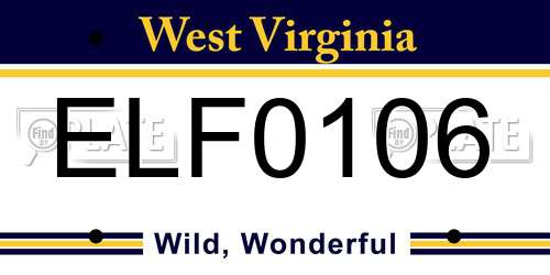 ELF0106 West Virginia License Plate