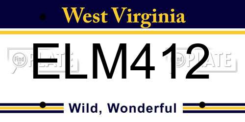 ELM412 West Virginia License Plate