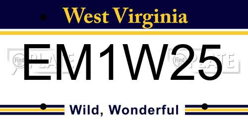 EM1W25 West Virginia License Plate