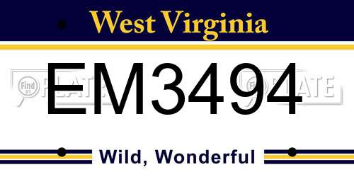 EM3494 West Virginia License Plate
