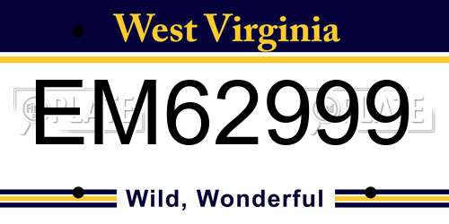 EM62999 West Virginia License Plate