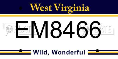 EM8466 West Virginia License Plate