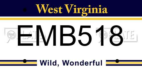 EMB518 West Virginia License Plate