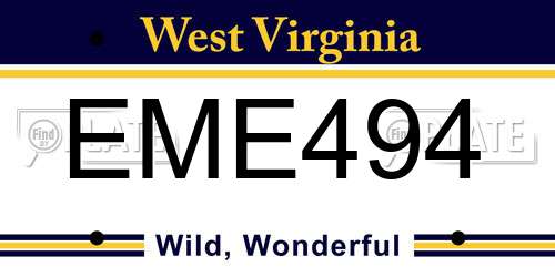 EME494 West Virginia License Plate