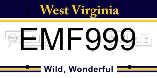 EMF999 West Virginia License Plate