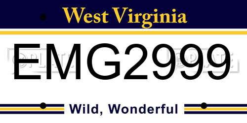 EMG2999 West Virginia License Plate
