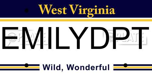 EMILYDPT West Virginia License Plate