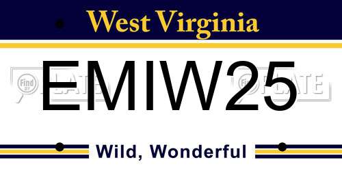 EMIW25 West Virginia License Plate