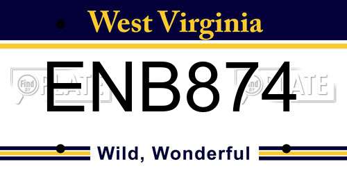 ENB874 West Virginia License Plate