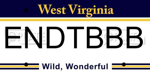 ENDTBBB West Virginia License Plate