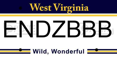 ENDZBBB West Virginia License Plate