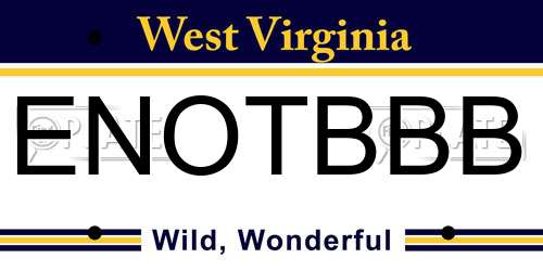 ENOTBBB West Virginia License Plate