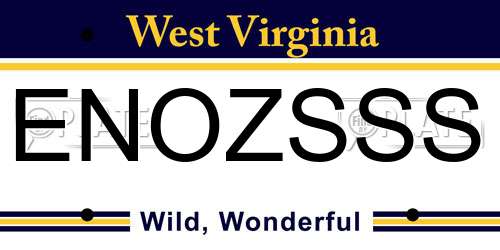 ENOZSSS West Virginia License Plate