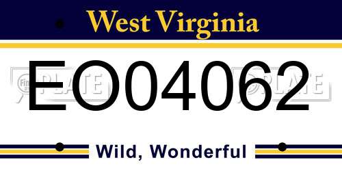 EO04062 West Virginia License Plate