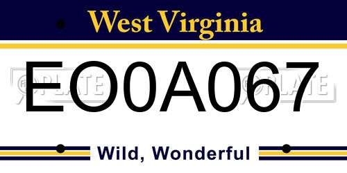 EO0A067 West Virginia License Plate