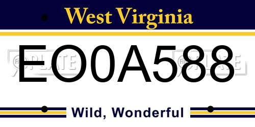 EO0A588 West Virginia License Plate