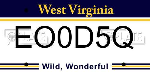 EO0D5Q West Virginia License Plate