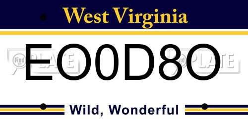 EO0D8O West Virginia License Plate