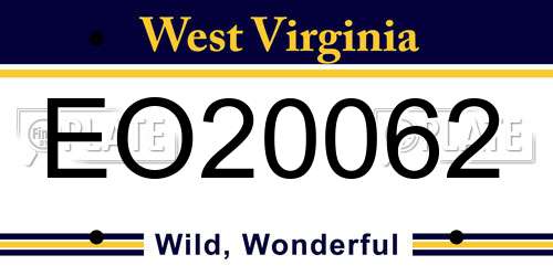 EO20062 West Virginia License Plate