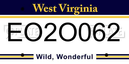 EO2O062 West Virginia License Plate