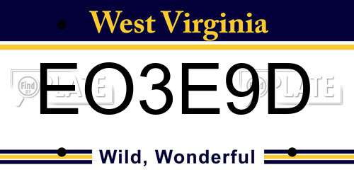 EO3E9D West Virginia License Plate