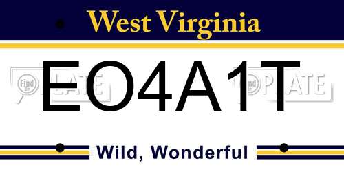 EO4A1T West Virginia License Plate