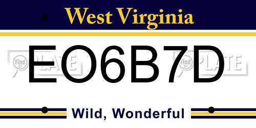 EO6B7D West Virginia License Plate