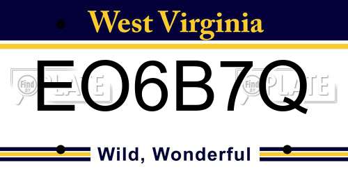 EO6B7Q West Virginia License Plate