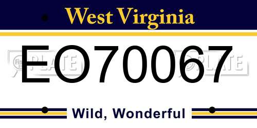 EO70067 West Virginia License Plate