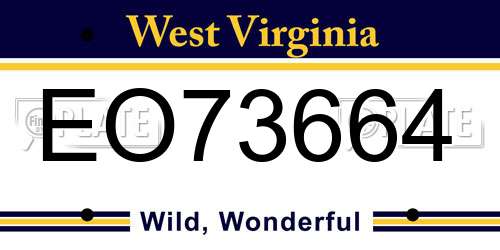 EO73664 West Virginia License Plate