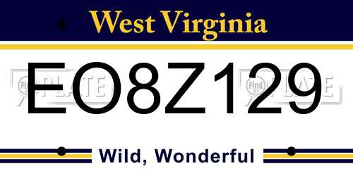 EO8Z129 West Virginia License Plate