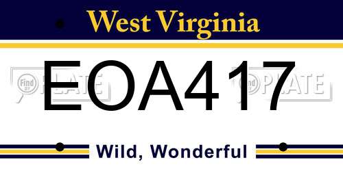 EOA417 West Virginia License Plate