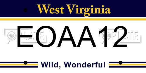 EOAA12 West Virginia License Plate