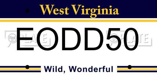 EODD50 West Virginia License Plate