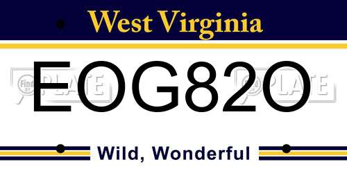 EOG82O West Virginia License Plate