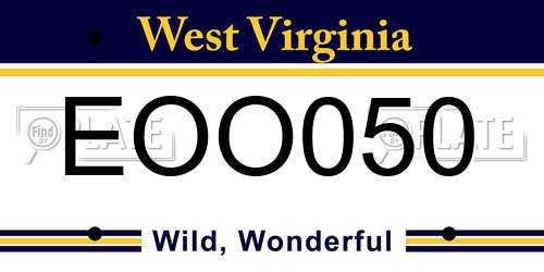 EOO050 West Virginia License Plate