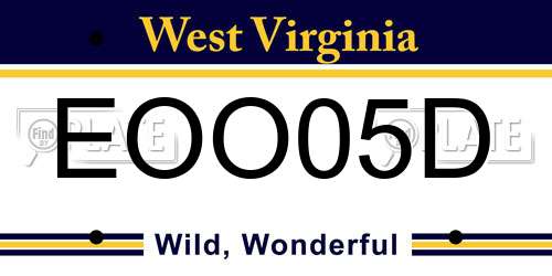 EOO05D West Virginia License Plate