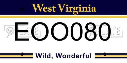 EOO080 West Virginia License Plate