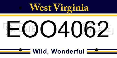EOO4062 West Virginia License Plate