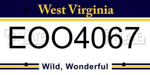 EOO4067 West Virginia License Plate